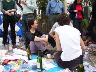 hanami revelers in the foreign section of Aoyama cemetery